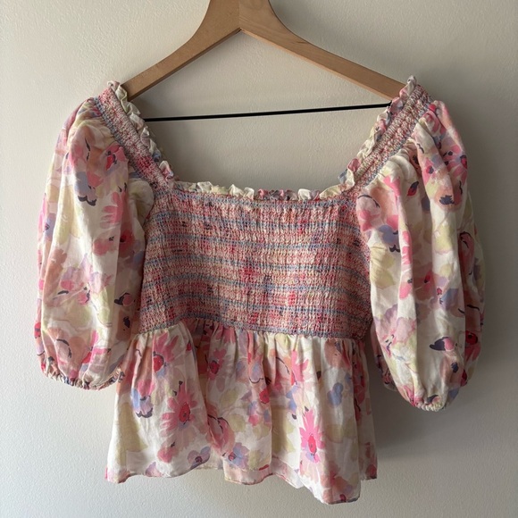 SOMETHING NAVY Floral Smocked Top‎ in Pastel Sz S - Picture 5 of 8